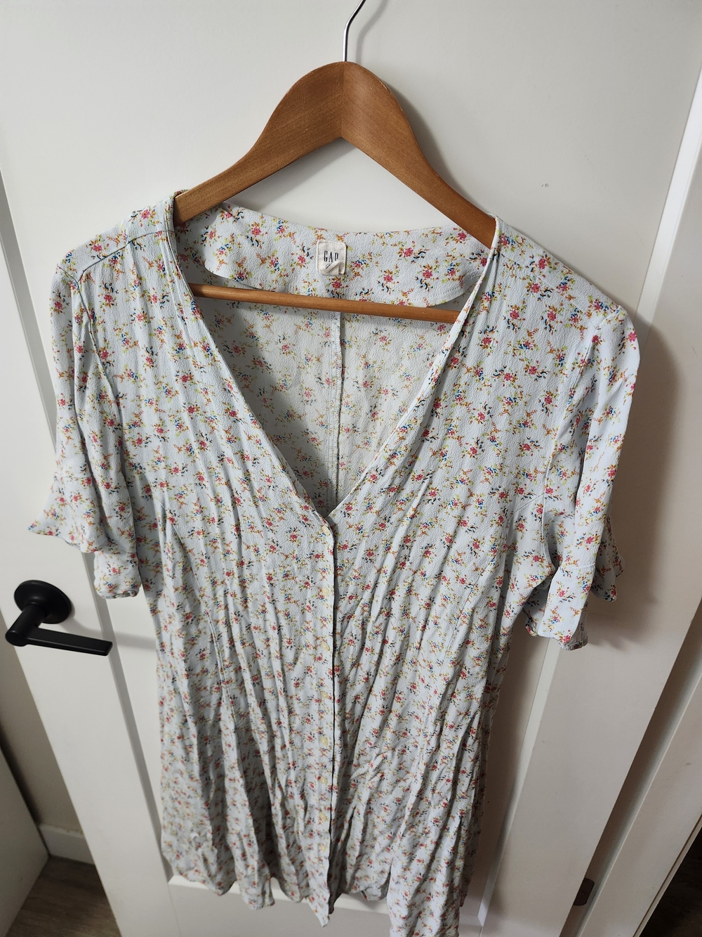 GAP 100% Viscose Light Blue Floral Button-Front Summer Dress